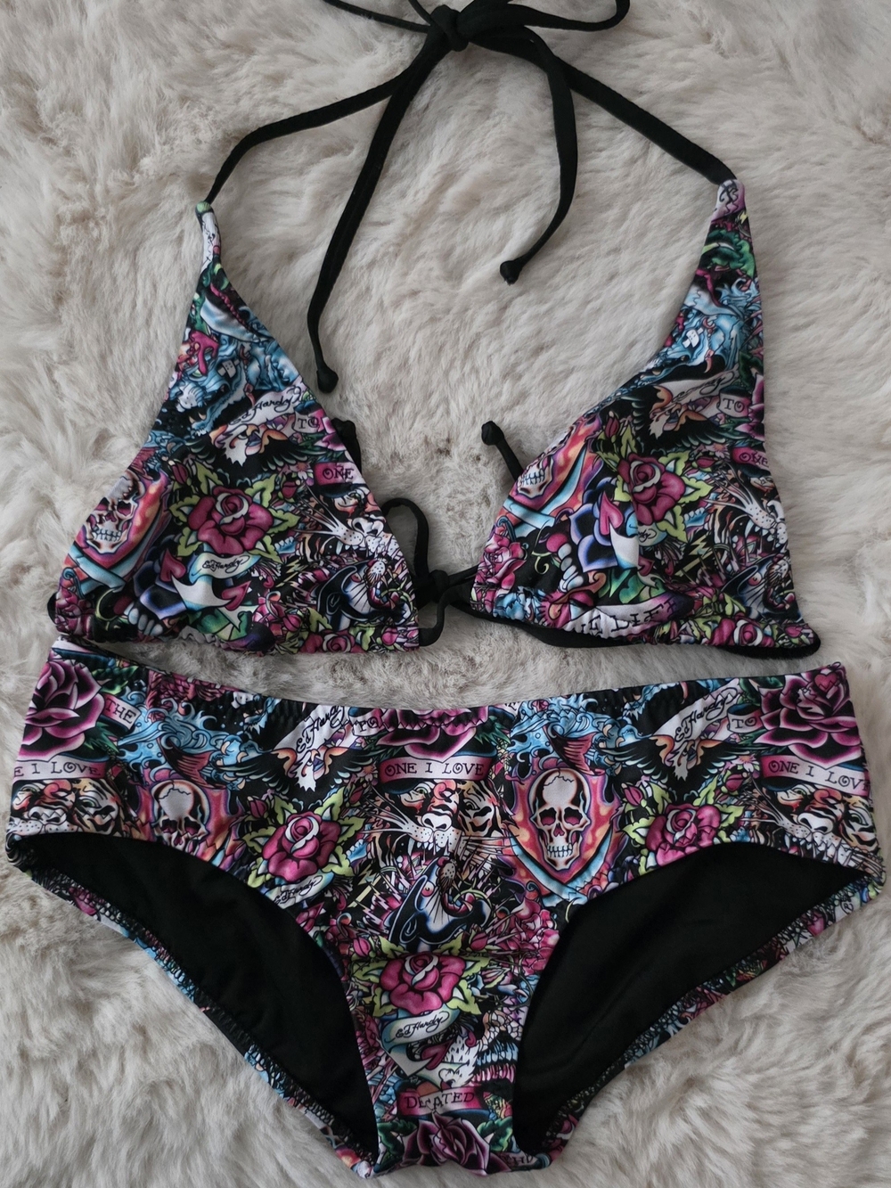Ed Hardy Multicolor Skull & Rose Bikini Set